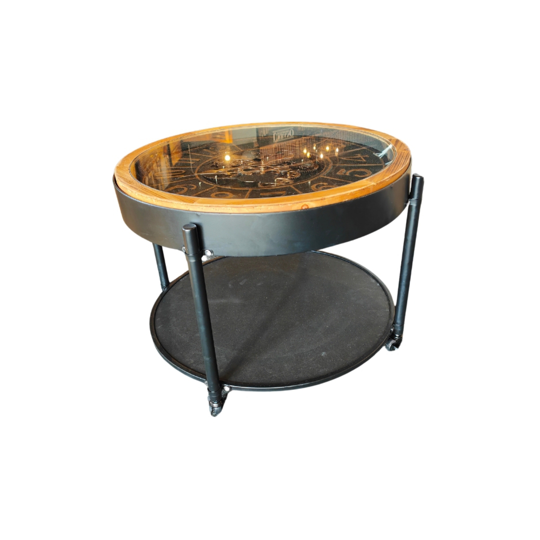 Industrial Round Coffee Table With Clock Top image 0